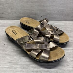 Clarks Collection Leisa Sz 9.5W Brown Metallic Leather Adjustable Straps Sandals